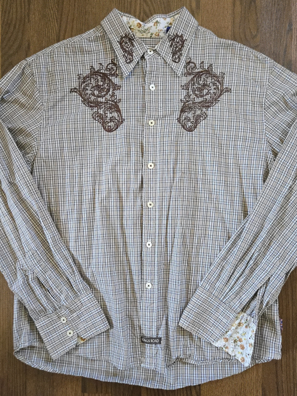 Vintage Kings Road 80s button-up shirt with floral and embroidery - Mens XXL